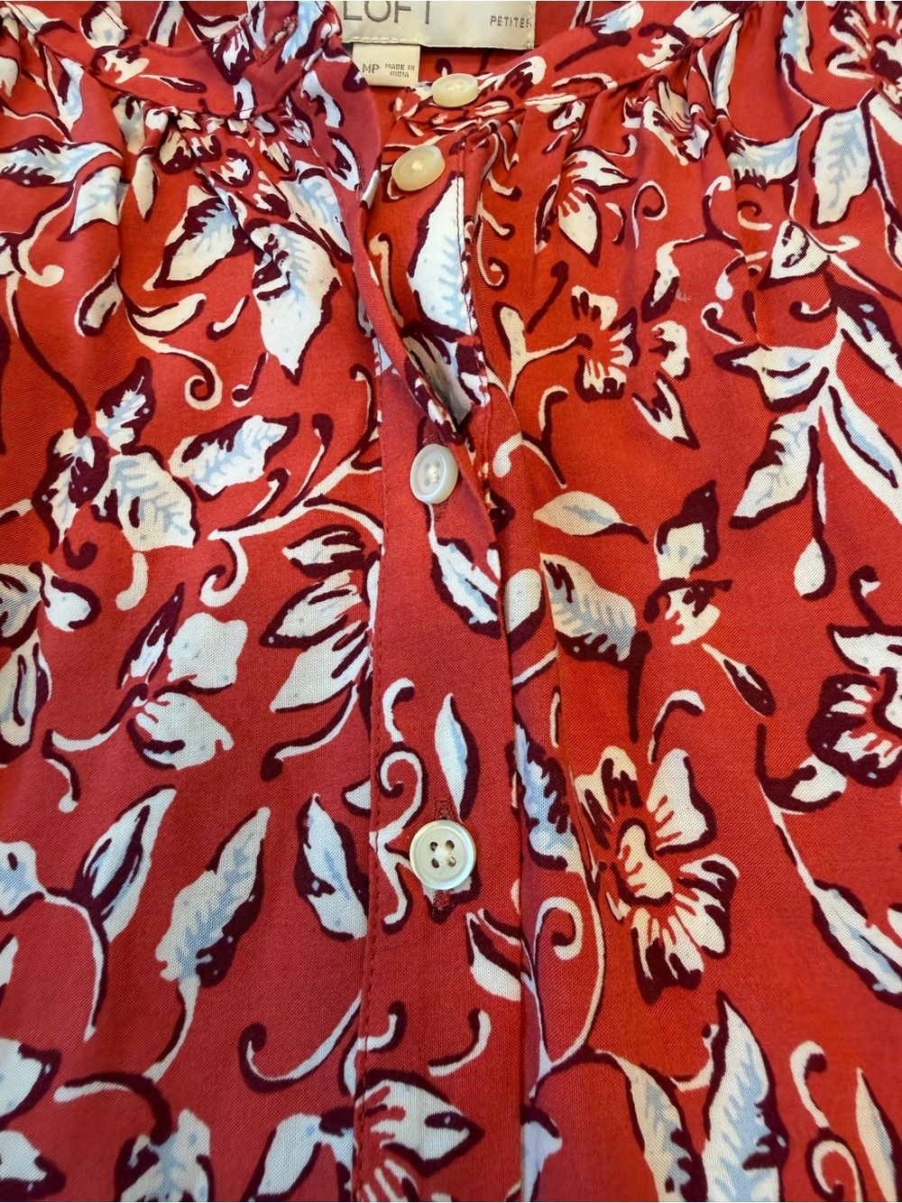 LOFT Petite Rust Botanical Floral Midi Dress Contrast Border Hem Drawstring - Picture 6 of 9
